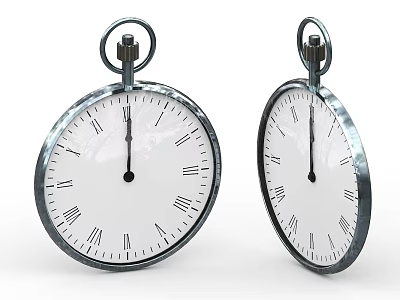 Two Vintage Pocket Watches With White Dial And Roman Numerals Metal Case 3d model