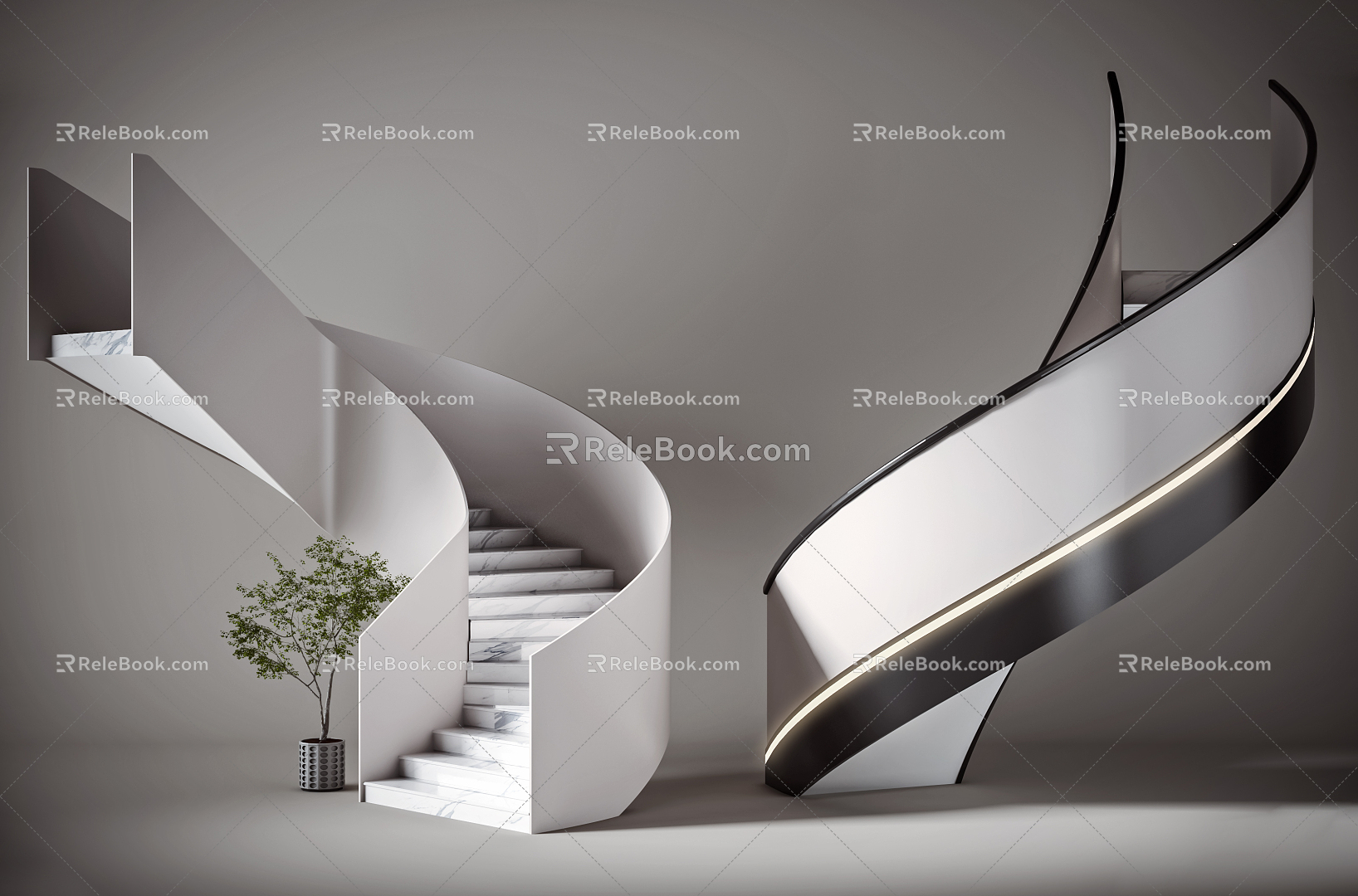 Modern revolving staircase arc staircase combination 3d model