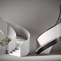 Modern revolving staircase arc staircase combination 3d model