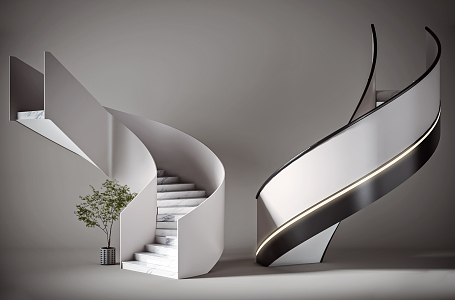 Modern revolving staircase arc staircase combination 3d model