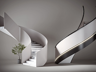 Modern revolving staircase arc staircase combination 3d model