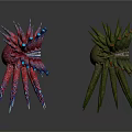 Colorful Spiked Fantasy Creatures As Mythical Characters With Red Blue And Green Features