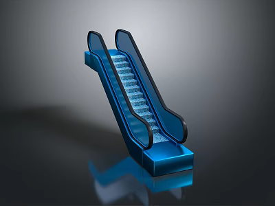 Modern Blue Escalator Design With Transparent Handrails Blue Steps And Shiny Base 3d model
