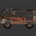 Rusty Old Red And Green Vehicle With Solar Panel On Roof 3d model