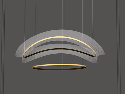 Modern Chandelier with Multi layered Circular Rings and Sleek Illuminated Metal Frame Design 3d model