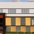 Modern Industrial Factory Exterior With Glass Curtain Walls Orange Structures and White Roof