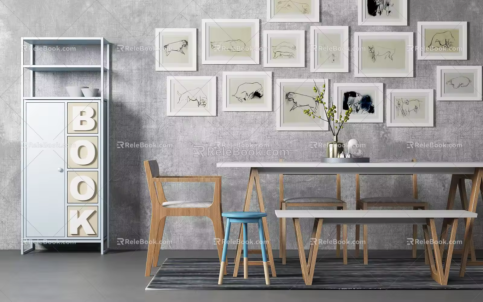 Nordic Dining Table and Chair Combination 3d model
