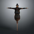 Traditional Scarecrow With Hat And Outstretched Arms On Wooden Pole