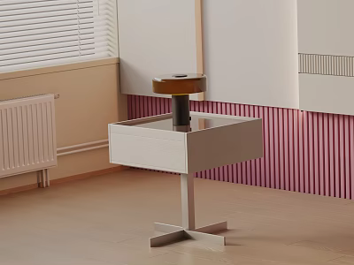 Modern Minimalist Nightstand With Metal Frame White Drawer And Sleek Wooden Top 3d model