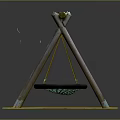 Outdoor Kids Swing With Net Seat And Yellow Base On Wooden Posts