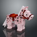 Pixel Art Horse Character With Pink Spotted Body And Red Saddle