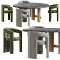 Modern Dining Table Set With Green And Gray Upholstered Chairs Marble Top And Wooden Legs