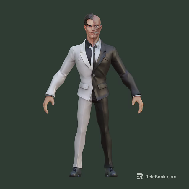 Game Movie Character In Black And White Suit With Tie 3D Model Design 3d model 