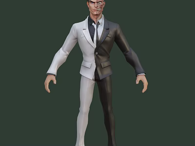 Game Movie Character In Black And White Suit With Tie 3D Model Design 3d model