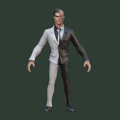 Game Movie Character In Black And White Suit With Tie 3D Model Design 3d model