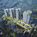 Elegant Modern High Rise Buildings With Glass Curtain Walls And Tree Lined Roads