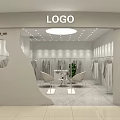 Modern Minimalist Clothing Store Interior With Clothing Racks Seats And Green Plant