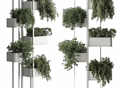 Lush Green Plants Arranged On Multi Tiered White Decorative Plant Stands 3d model