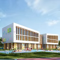 Modern Kindergarten Building With White Exterior Colorful Decorations Green Lawns And Playground