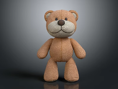 Brown Plush Teddy Bear Stuffed Doll With Cute Face And Soft Material 3d model