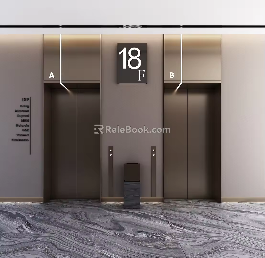 Style Elevator Aisle Corridor Public Area Features Office Building Elevator 3d model