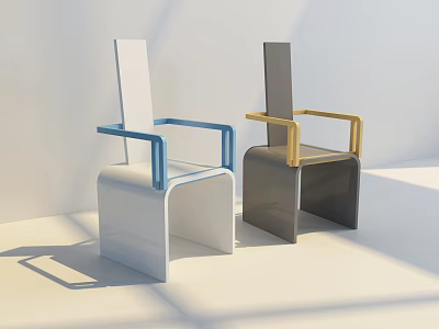 Modern Single Chair Design With White Gray Frames And Blue Gold Armrests 3d model