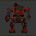 Red Mechanical Robot Game Movie Character With Armored Structure And Weapon Details