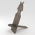 Handcrafted Wooden Decorative Stand With Animal Head Top And Spiral Patterns
