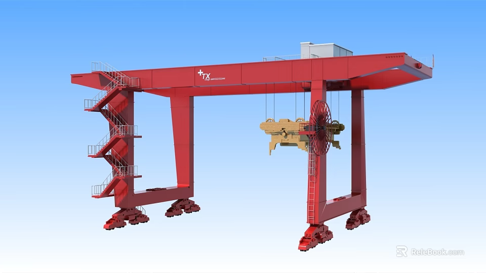 Red Industrial Gantry Crane With Ladder Access And Mobile Wheels For Heavy Duty Cargo Lifting 3d model 