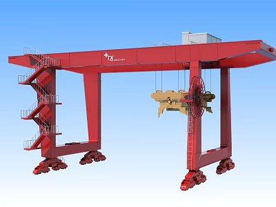 Red Industrial Gantry Crane With Ladder Access And Mobile Wheels For Heavy Duty Cargo Lifting 3d model