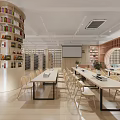 Book Art Themed Library Interior With Wooden Grille And Circular Arch