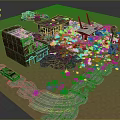 Deserted Town Scenery With Ruined Buildings Cracked Roads Dry Ground And Old Cars