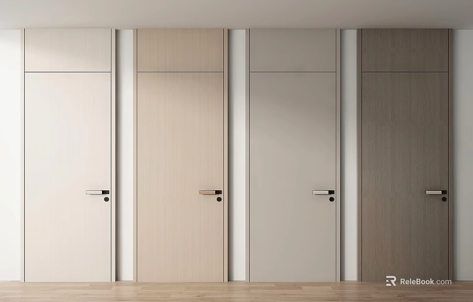 Modern Home Interior Hinged Doors With Wood Grain Finish And Simple Design 3d model 