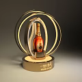 Luxury Wine Bottle Display Stand with Golden Circular Base and Transparent Ring Design