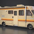 Fleetwood Classic Beige Striped Recreational Vehicle With Multiple Windows Exterior Design