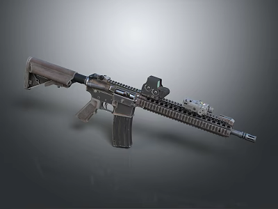 Tactical Military Rifle With Wooden Stock Black Body And Scope Attachment 3d model