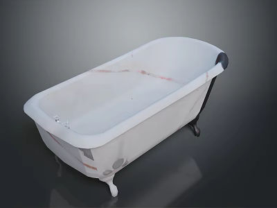 Vintage White Freestanding Clawfoot Bathtub With Red Accents And Metal Legs 3d model