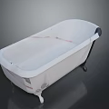Vintage White Freestanding Clawfoot Bathtub With Red Accents And Metal Legs