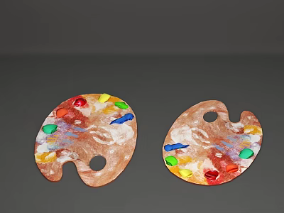 Two Wooden Oil Painting Palettes With Colorful Pigments And Artistic Design 3d model