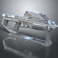 Futuristic Sci Fi Weapon Metallic Silver Pistol on Display Stand 3d model