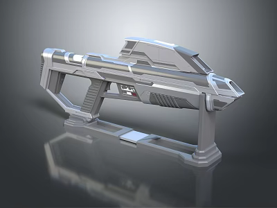Futuristic Sci Fi Weapon Metallic Silver Pistol on Display Stand 3d model Futuristic Sci Fi Weapon Metallic Silver Pistol on Display Stand 3d model