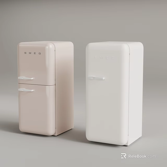 Smeg Retro Style Refrigerators In Pink And White Classic Design 3d model 
