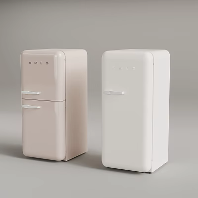 Smeg Retro Style Refrigerators In Pink And White Classic Design 3d model