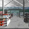 Traditional Old Street Themed Supermarket Department Store With Green Canopy Purple Accents And Customers Shopping