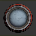 Shiny Metallic Cylindrical Object With Red Ring And Textured Reflective Surface