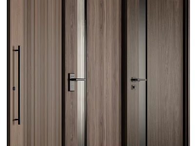 Modern Stylish Wooden Door With Metal Handles And Textured Panels 3d model