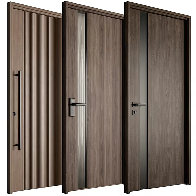 Modern Stylish Wooden Door With Metal Handles And Textured Panels 3d model