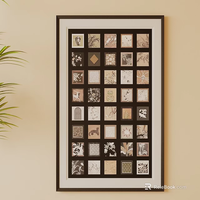 Collage Style Abstract Painting With Various Square Patterns In Framed Wall Art Decor 3d model