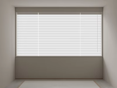 Neutral Color Light Filtering Venetian Blinds In Modern Minimalist Window Interior 3d model