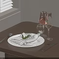 Elegant Dinnerware Set With White Plates Linen Napkin Silverware And Wine Glasses